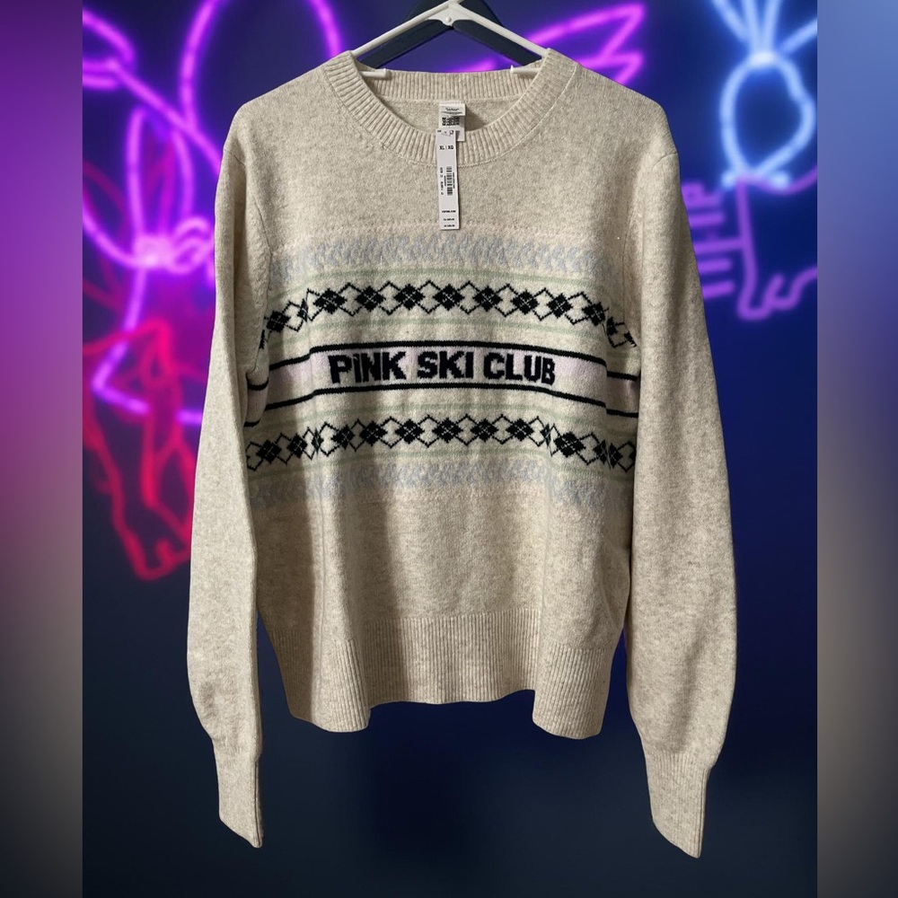 PINK Victoria's Secret Beige and Black Ski Club Sweater